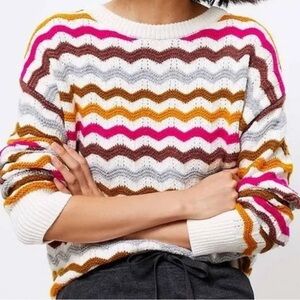 Lou & Grey Sz: XS MultiColored Colorful Zig Zag Wool Blend Pullover Sweater.